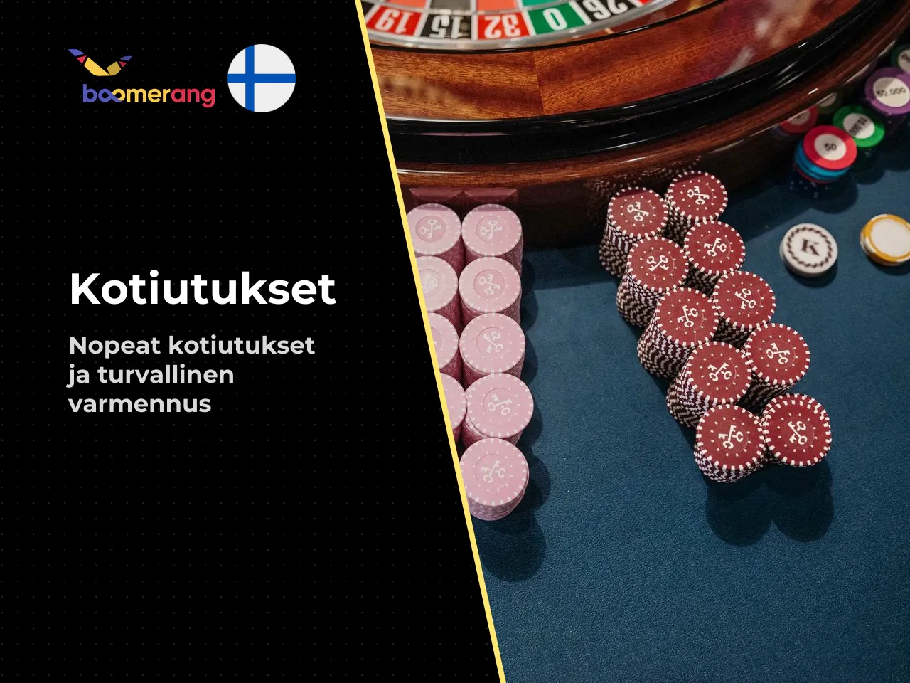 Kotiutus ja pelitilin varmennus. Boomerang casino
